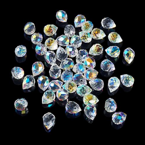 50Pcs Clear Faceted Teardrop Crystal Beads Electroplate Water Drop Glass Beads Top Drilled Teardrop Spacer Bead Waterdrop Chandelier Charms for DIY Earring Bracelet Necklace Jewelry Making - color: Clear