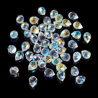 50Pcs Clear Faceted Teardrop Crystal Beads Electroplate Water Drop Glass Beads Top Drilled Teardrop Spacer Bead Waterdrop Chandelier Charms for DIY Earring Bracelet Necklace Jewelry Making - color: Clear