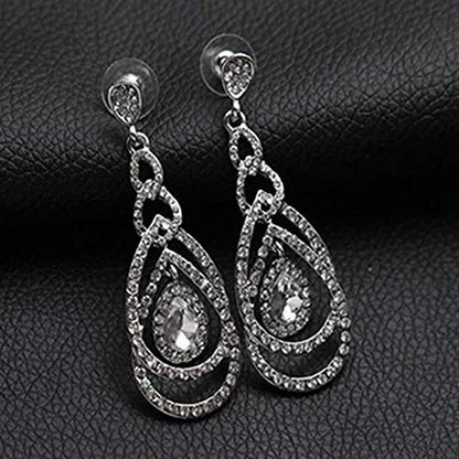 Cute Hollow Crystal Rhinestone Teardrop 8-Shaped Long Dangle Earrings for Women Fashion Strand Jewelry - style: Style04