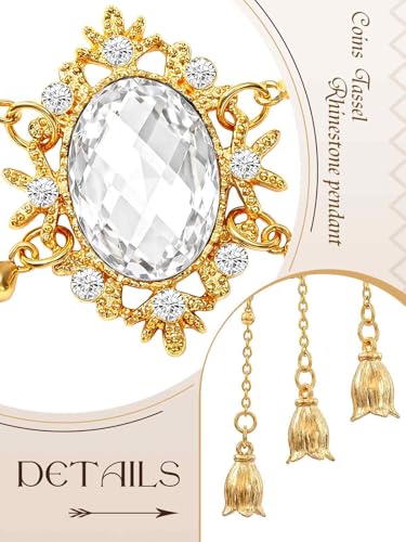 Yokawe Pearl Head Chain with Crystal Pendant, Gold Boho Hair Accessories, Rhinestone Bridal Headpiece, Festival Jewelry for Women