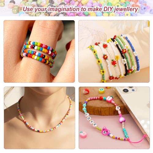 Quefe 24 Colors 10800pcs 3mm Glass Seed Beads Kit | 8/0 Craft Glass Beads, Friendship Bracelet Kits, 3mm Seed Beads, Bracelets Making Jewelry Necklaces DIY Craft Supplies