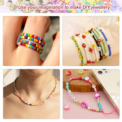 Quefe 24 Colors 10800pcs 3mm Glass Seed Beads Kit | 8/0 Craft Glass Beads, Friendship Bracelet Kits, 3mm Seed Beads, Bracelets Making Jewelry Necklaces DIY Craft Supplies