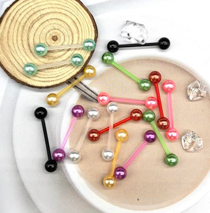 48Pcs 14G Glow in Dark Flexible Acrylic Straight Tongue Barbell Nipple Ring Retainer Piercing Jewelry for Women Men 16mm Bar