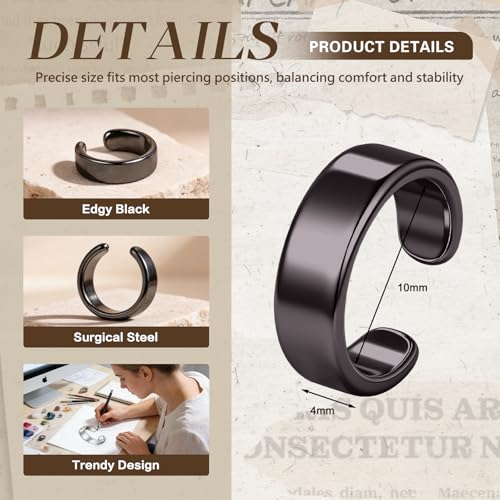 Gothic Stainless Steel Ear Cuffs Non Piercing Cartilage Clip On | Punk Emo Y2k Alt Goth Style,Men Women,Silver Fake Earring,Hypoallergenic Adjustable,Jewelry Gift,Edgy design - color: L1-Minimalist Design Black 1