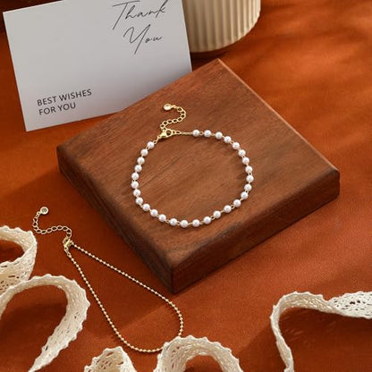 ASCOMY Ankle Bracelets for Women 14K Gold/Silver Plated Anklets for Women Waterproof Layered Cute Beads Dot Shining Twist Rope Chain Pearl Bar Link Heart Anklets Summer Beach Foot Chain Jewelry Gifts - style: Pearl Beads-GD