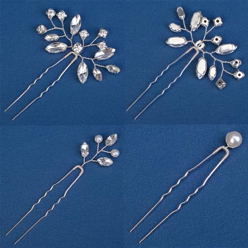 9 Pieces Bride Wedding Hair Pins Bridal Hair Accessories Set Jewelry Bridesmaids Silver HairPiece for Women - color: Set 3