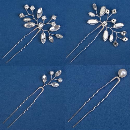 9 Pieces Bride Wedding Hair Pins Bridal Hair Accessories Set Jewelry Bridesmaids Silver HairPiece for Women - color: Set 3