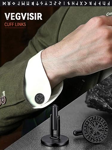 FaithHeart Mens Cufflinks, Norse Viking Tuxedo Shirt Cuff Links, Stainless Steel Cuff Links and Shirt Studs, Gift Box - style: 01. Compass-Black