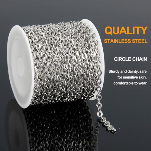 KYUNHOO 5M Flower Circle Chain Roll Silver Jewelry Chains for Necklace DIY | 304 Stainless Steel Chains Bulk Embossed Cable Link Sunflower Chain for Crafts Making - color: Oval Silver