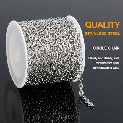 KYUNHOO 5M Flower Circle Chain Roll Silver Jewelry Chains for Necklace DIY | 304 Stainless Steel Chains Bulk Embossed Cable Link Sunflower Chain for Crafts Making - color: Oval Silver