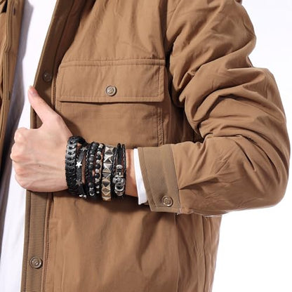 Braided Faux Leather Bracelet Punk Cuff Wrap Bracelets for Men Women Skull,Star,Bull bracelets - color: A4:6PCS