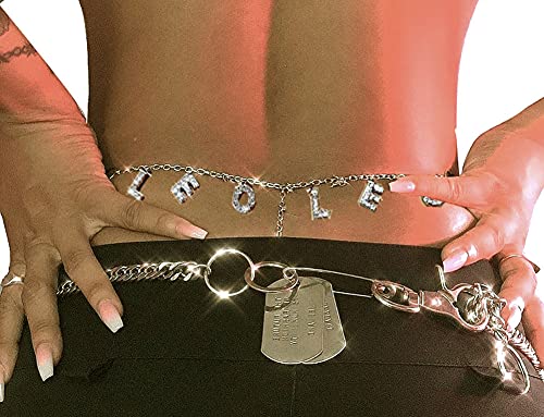 Women Sexy Rhinestone Waist Body Chain Crytal Sexy Letter Pendant Belly Waist Chain T-string Thong Body Jewelry - color: Leo Letter