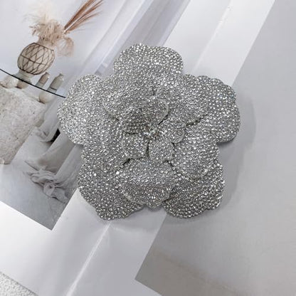 Rhinestone Flower Brooch Pin for Women Men Elegant Sparkly Crystal Camellia Floral Lapel Pins Shawl Dress Suit Clothes Accessories Wedding Party Fashion Jewelry 105mm - color: White