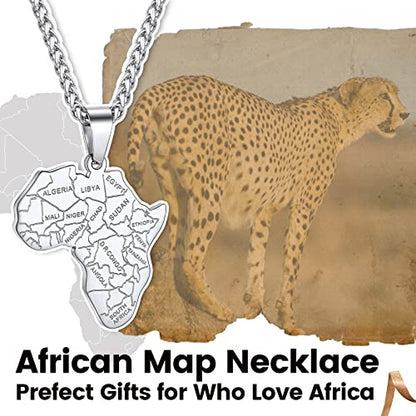 GOLDCHIC JEWELRY Africa Map Necklace for Men, Stainless Steel African Tribal/Egyptian Eye of Horus/I LOVE AFRICA/Elephant Map Hiphop Jewelry Unisex with 22'+2'Adjustable Chain - color: Africa Map - Stainless Steel, style: No Customization
