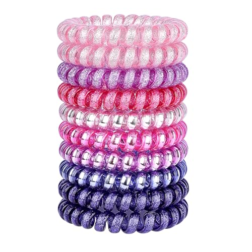 JessLab Spiral Hair Ties for Women, 10-Pack Traceless No-Damage Ponytail Holders, Coils Hair Bands for Girls, Assorted Colors - color: #37