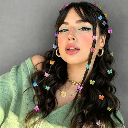 Mini Butterfly Hair Clips, Y2K 90s 50pcs Tiny Cute Plastic Hair Accessories, Small Claw Barrette jewelry for Women Girls (Gradient) - color: Gradient