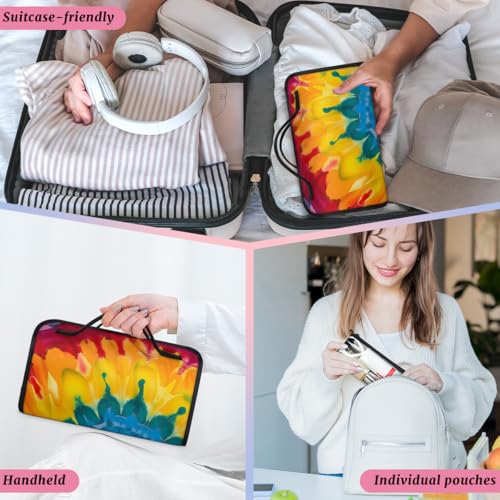 Bohemian Tie Dye Hanging Roll Up Cosmetic Bag with 4 Removable Storage Bags Waterproof Foldable Toiletry Kit for Women - color: Multicolor 12