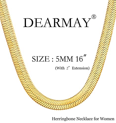 DEARMAY 14K Gold Plated Herringbone Necklaces for Women, Dainty Gold Snake Choker Chain Non Tarnish Trendy Simple Thin & Chunky Options Neckalce 1.5/3/5/6/8mm Chain Jewelry for Gifts - color: 5MM 14"-GD Herringbone Necklace