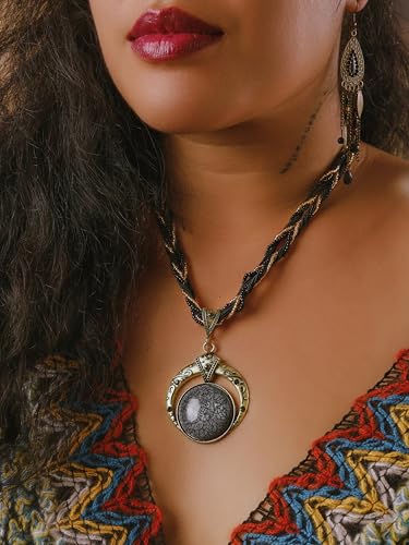 MINACHI Multilayer Beads Chain Necklace, Turquoise-Toned Stone Pendant, Vintage Hippie Retro Bohemia Style, Fashion Jewelry for Women - style: Necklace NEC.002