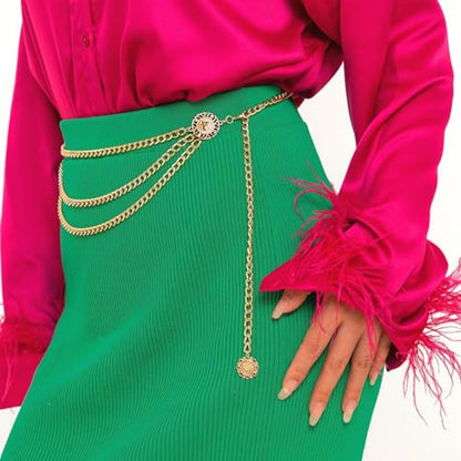 Pirate Waist Chain for Women Multilayer Metal Waist Chain Belt Adjustable Long Belt Body Belly Chain Boho Layered Coin Waist Chain Pirate Costume Women Men Jewellery - style: Style-A