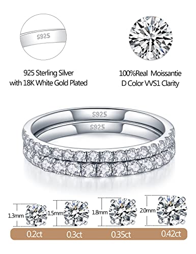 IMOLOVE Moissanite Wedding Band Wedding Rings for Women 925 Sterling Silver Rings with 18K White Gold Plated Eternity Stackable Engagement Ring Anniversary Band Size 3-12 - color: White, size: 5, style: A-Half Eternity 0.3CT