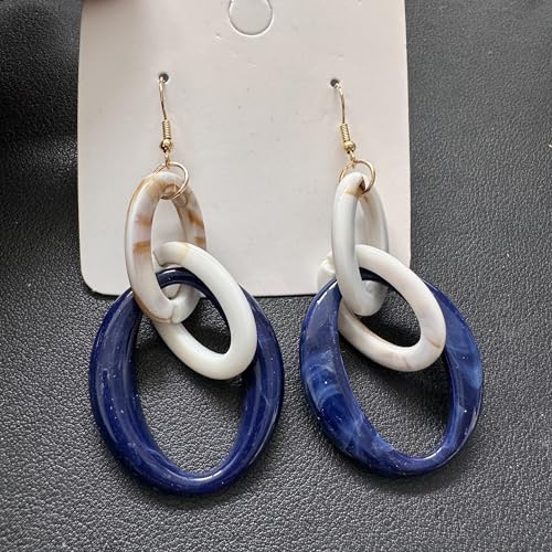 Bohemian Simplicity Acrylic Geometry Oval Circle Dangle Drop Earrings Lightweight Resin Chain Hook Earrings For Women - color: Navy