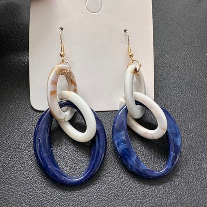 Bohemian Simplicity Acrylic Geometry Oval Circle Dangle Drop Earrings Lightweight Resin Chain Hook Earrings For Women - color: Navy