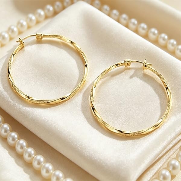 14K Gold Twisted Hoop Earrings, Lightweight Fashion For Women | Hypoallergenic And Skin-friendly, Long-lasting Shine, A Blend Of Individuality And Style, Suitable For Everyday Wear - size: 30mm