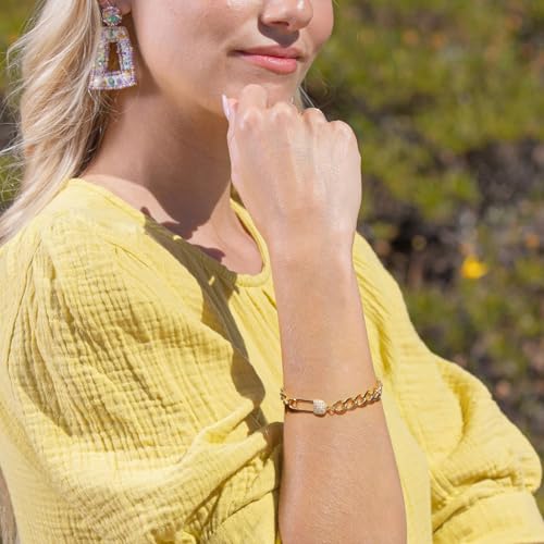 PEARLADA 18k Gold Plated Chain Layerd Bracelet Coin Charm Toggle Bracelet Trendy Cubic Zirconia Jewelry - color: Pin