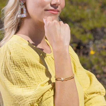 PEARLADA 18k Gold Plated Chain Layerd Bracelet Coin Charm Toggle Bracelet Trendy Cubic Zirconia Jewelry - color: Pin