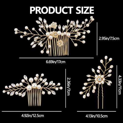 4 Pcs Bridal Pearl Hair Pins, Wedding Hair Comb Accessories with Rhinestone Bridal Headpiece Jewelry for Brides Bridesmaids Women Updo (Pearl) - color: Pearl-Crystal