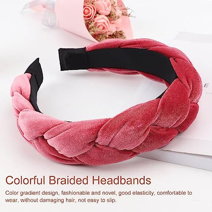DRESHOW Braided Headbands for Women Velvet Hair Hoop Elastic Criss Cross Hair Bands Accessories - color: 01 Pc Velvet Braided: Pink