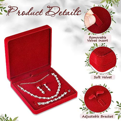 6 Pcs Velvet Jewelry Set Box Jewelry Display Case Earring Ring Bracelet Necklace Gift Box Pearl Necklace Storage Case for Mother's Day Wedding Travel Anniversary(Wine Red) - color: Wine Red