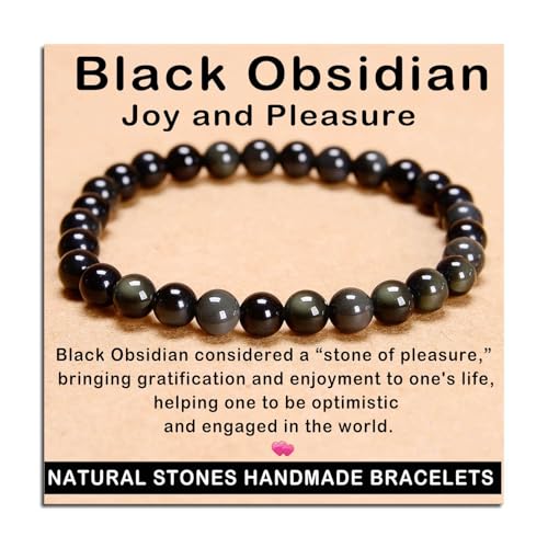 AD Beads Handmade Gemstone Stretch Elastic Bracelet Crystal Healing Reiki Nature's Beauty and Spiritual Essence Unisex (6mm, Black Obsidian (Pleasure)) - color: Black Obsidian (Pleasure), size: 6mm