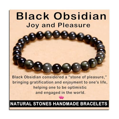 AD Beads Handmade Gemstone Stretch Elastic Bracelet Crystal Healing Reiki Nature's Beauty and Spiritual Essence Unisex (6mm, Black Obsidian (Pleasure)) - color: Black Obsidian (Pleasure), size: 6mm