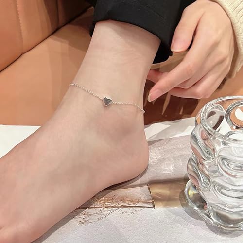 Gold Anklets Bracelets for Women,925 Sterling Silver Waterproof Dainty Heart Anklet Snake Chain Link 14K Gold Plated Non Tarnish Ankle Chain Summer Beach Foot Jewelry Graduation Wedding Gifts - color: Heart