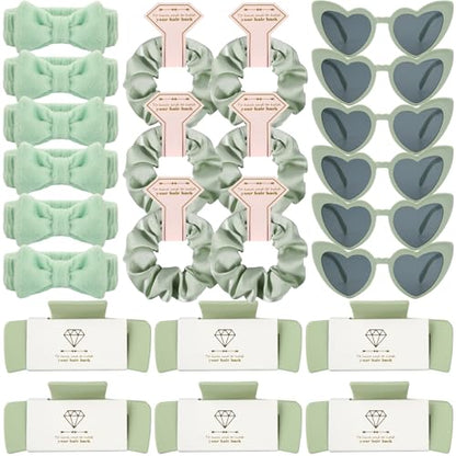 Bridesmaid Scrunchies Proposal Hair claws clips Set of 12 Bridal Shower heart sunglasses Gifts for Wedding Bachelorette Party Favors (24pcs Sage Green headband) - color: 24pcs Sage Green headband
