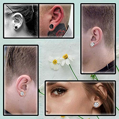 YOFANST 6pcs-12pcs Stainless Steel Clear Black Zircon Ear Tunnels Clear CZ Ear Stretcher Expander Piercing Diamond Gauge Plugs Set 8g-5/8 inch - color: 6pcs, 8g(3mm)