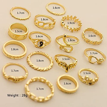 Gold Stackable Ring Sets Yin Yang Patterns Adjustable Alloy Finger Rings for Punk Boho & Daily Wedding Jewelry - color: Multicolor3