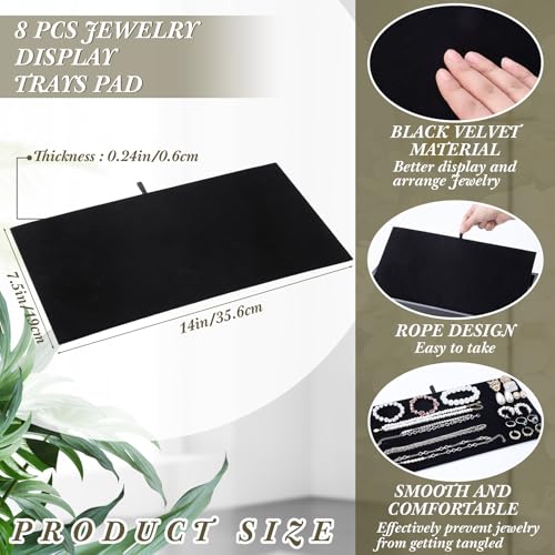 Tondiamo 8 Pcs Black Velvet Pad Tray Insert Jewelry Display for Necklaces Bracelets Earrings Rings Body Jewelry Accessories (No Tray Included)
