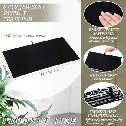 Tondiamo 8 Pcs Black Velvet Pad Tray Insert Jewelry Display for Necklaces Bracelets Earrings Rings Body Jewelry Accessories (No Tray Included)