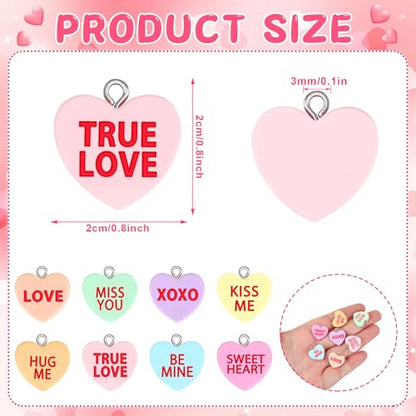 64 Pcs Valentine's Day Resin Charms, Conversation Heart Pendant | Valentines Candy Heart Charm, DIY Crafts, Bracelet Necklace Earrings Jewelry Making, Party Favors Gifts - style: Valentine Style