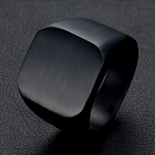 Stainless Steel Signet Ring for Men Solid Square Biker Rings Matte Brushed/Polished Finish - color: Brushed, Black