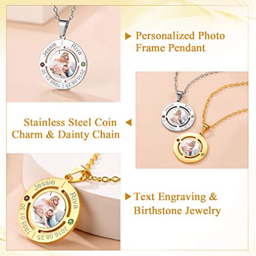 Custom4U Personalized Photo Necklace - Custom Heart/Oval/Round Charm Necklaces with Picture + Chain Adjustable - Stainless Steel/Acrylic Pendant Memorial Jewelry Christmas Gifts for Women - color: J-Silver Color