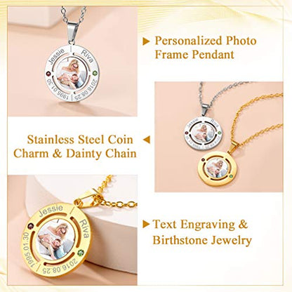 Custom4U Personalized Photo Necklace - Custom Heart/Oval/Round Charm Necklaces with Picture + Chain Adjustable - Stainless Steel/Acrylic Pendant Memorial Jewelry Christmas Gifts for Women - color: J-Silver Color
