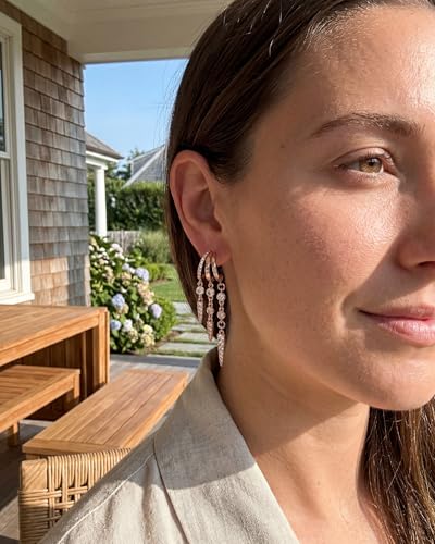 Gold Earrings for Women Trendy 14K Gold Plated Dangle Earrings Small Hoop Huggie Drop Stud Earrings Cubic Zirconia Simple Minimalist Dainty Chain Tassel Hypoallergenic Earrings - color: Tassel & Rose Gold