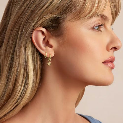 DAILY VIBES Cute Butterfly Star Cross Heart CZ Dangle Earrings for Women | 925 Sterling Silver Post, 14K Gold or Silver Plated, Mini Cubic Zirconia Dainty Drop, Cartilage Small Huggie Hoop Earrings - color: Gold North Star CZ