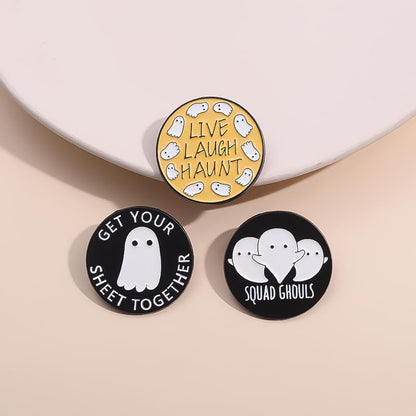 Cartoon Animal Enamel Brooch Set Cute Butterfly Duck Cat Lapel Pins for Backpacks Jacket Decoration Gifts for Friends - style: Squad Ghouls Ghost