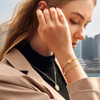 Cicy Bell Gold Heart Initial Bracelets for Women Gifts Dainty 18K Gold Plated Cubic Zirconia Personalized A-Z Name Chain Link Charm Bracelet Non Tarnish Birthday Jewelry Gifts for Her - color: Style 1-K-Gold