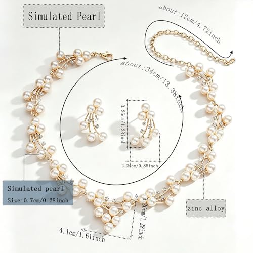 Simulated Pearl Bridal Jewelry Set White Pearl Leaf Pendant Necklace Earrings Set Zinc Alloy Rhinestone Wedding Party Jewelry for Bridesmaids Bride - color: DAN003